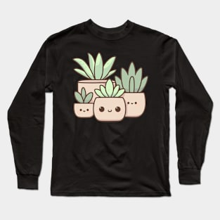 Cute House Plants in Pots | Kawaii Cute Character Illustration Design | Kawaii Cute Plants Long Sleeve T-Shirt